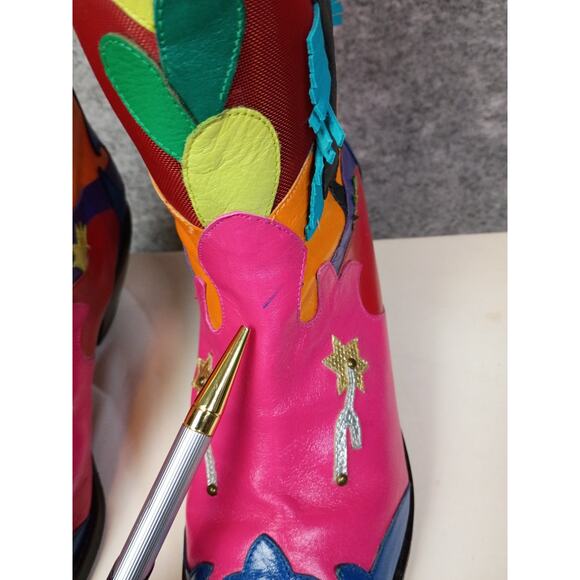 Zalo Womens 8.5 M Sunset Mesh Western Cowboy Boots Colorful Leather Vibrant VTG - Picture 3 of 16